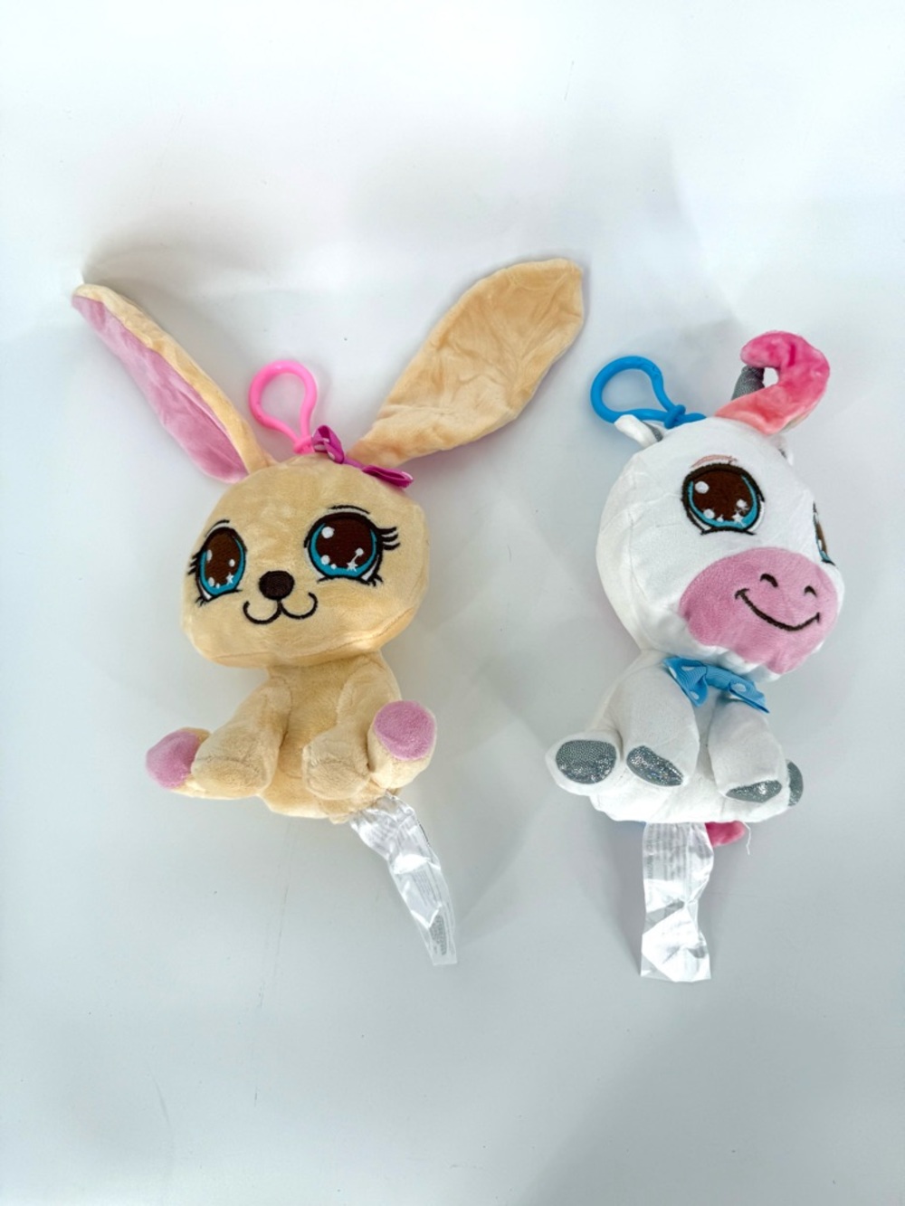 Big Big Baby Pets Plush Bunny & Unicorn Clip-On Keychain with Pink Accents